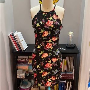 💫 Black Floral Halter Mini Dress